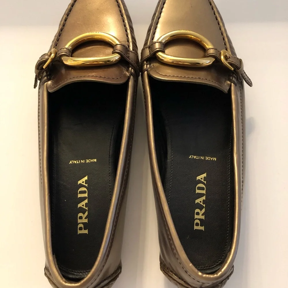 Prada Bronze loafers size 37 1/2  gold detailing see listing photos - Picture 5 of 10